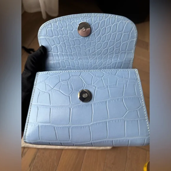 BY FAR Mini Sky Blue Croco Embossed Leather Bag